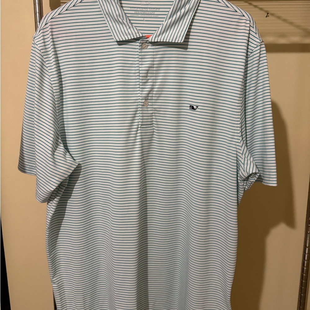 Vineyard Vines Men's White and Blue Polo Shirt